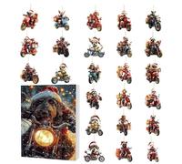 Calendrier de l'Avent 2025 en forme de chien de Noël - Calendrier de compte à rebours de 24 jours - Ornements en acrylique 2D - Pendentif en forme de chien sur une moto - Pour vacances, maison