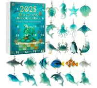 Calendrier de l'Avent 2025 en verre de mer, 24 jours sur le thème des animaux de l'océan, calendrier compte à rebours avec 24 pièces réalistes de la vie marine, cadeaux de Noël pour les