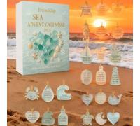 Calendrier de l'Avent 2025 en verre de mer, calendrier de Noël 24 jours avec ornements en verre de mer acrylique 2D, pendentif d'amitié, cadeau pour meilleurs amis et famille