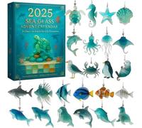 Calendrier de l'Avent 2025 en verre de mer, ornements de vie marine, calendrier de l'Avent de 24 jours pour enfants, collectionneurs et amateurs de l'océan