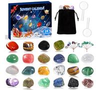 Calendrier de l'Avent 2025 Enfant, Calendrier L'Avent Pierre Precieuse Cristaux, Calendar Advent Lithothérapie Noël Compte Rebours Garçon Fille Collection éducative Cadeau D'Anniversaire (Multicolore)