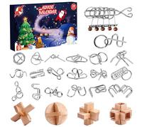 Calendrier de l'Avent 2025 Enfants, Calendrier de l'Avent Casse Tete Puzzle, Calendrier Noël Compte à Rebours 24 Pièces Puzzles Métal Casse-Tête Bois Jeux d'Adresse Puzzle 3D Garçons Filles (Argent)