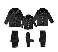 Calendrier De L'avent 2025 Ensemble Pyjama Noir en Satin Soie Pyjamas Ensembles Couleur Unie Chic Chemise Boutonnée Et Pantalon Vêtements Maison Manches Longues pour Homme Femme