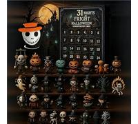 Calendrier de l'Avent 2025 - Figurines d'horreur d'Halloween - 31 pièces - Compte à rebours - Calendrier avec sac à bonbons - Ornements gothiques de bureau pour la famille, les enfants et les adultes