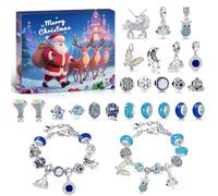 Calendrier de l'Avent 2025 Fille - Bijoux DIY Bracelet, 24 Jours Cadeau Noël Fille, Coffret Créatif Advent Calendar, Idée Cadeau Enfant Bijoux à Fabriquer (Bleu clair & Bleu foncé (Bracelet))
