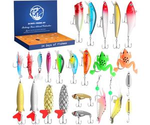 Calendrier de l'Avent 2025 - Leurres de pêche - 24 jours - Convient pour les adultes, les hommes, les adolescents et les garçons - Cadeau surprise de Noël - Compte à rebours de Noël 2025 - Cadeau