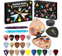 Calendrier de l'Avent 2025, médiators de guitare, accessoires de guitare, cadeaux de musique, compte à rebours de Noël pour guitariste, adolescent, adulte, médiators en celluloïd et en bois, étui