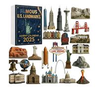 Calendrier de l'Avent 2025 Monuments Célèbres des États-Unis, Compte à Rebours de Noël avec 24 Mini Figurines, 24 Surprises Décorations de Noël en Acrylique 2D à Suspendre pour les Amateurs