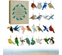 Calendrier de l'Avent 2025 « Oiseaux en verre de mer », décorations 2D amusantes à suspendre sur le thème de la côte, décorations d'oiseaux en acrylique artisanales, 24 jours de (1PCS)