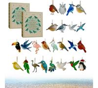 Calendrier de l'Avent 2025 « Oiseaux en verre de mer », décorations 2D amusantes à suspendre sur le thème de la côte, décorations d'oiseaux en acrylique artisanales, 24 jours de (2PCS)