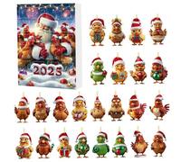 Calendrier de l'Avent 2025, ornement calendrier de l'Avent poulet avec chapeaux Père Noël 24 jours 2025 ornement poulet suspendu 2D pour enfants adolescents adultes, compte à rebours Noël