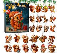 Calendrier De L'Avent 2025 - Ornement de Décoration en Acrylique Plat 2D - Calendrier de Compte à Rebours Ornement Écureuil Cartoon - Pour Hommes Femmes Garçons Filles Adolescents Épouse Mari Fils Fil