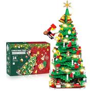 Calendrier de l'Avent 2025 pour adultes, adolescents, garçons, filles, enfants, ensemble de jouets de construction d'arbre de Noël avec lumière LED, plus de 1100 pièces