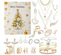 Calendrier De L'Avent 2025 Pour Bijoux De Noël Pour Femme, Calendrier Du Compte À Rebours De Noël 24 Jours - Bracelet Tendance, Collier, Boucles D'oreilles, Bagues Pour Femmes Adulte