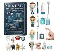 Calendrier de l'Avent 2025 pour dentiste, compte à rebours de Noël de 24 jours avec ornements dentaires en acrylique 2D, décoration de vacances dentaires miniatures à suspendre, cadeaux pour les