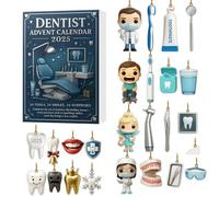 Calendrier de l'Avent 2025 pour dentiste, ensemble unique d'ornements sur le thème dentaire de 24 jours, ornements dentaires mignons, cadeau pour les professionnels dentaires et les étudiants (B)