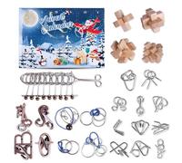 Calendrier de l'Avent 2025 pour enfants, calendrier de Noël 24 jours, puzzles composites en bois et défis des anneaux en métal, puzzle 3D, compte à rebours pour enfants et adultes de 6 ans et plus