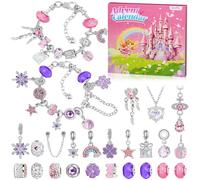 Calendrier de l'Avent 2025 pour enfants, DIY filles Bijoux calendrier de Noël, avec 24 accessoires surprises bracelets et colliers pour enfants et filles de 6 à 16 ans - Rose et violet