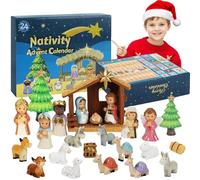 Calendrier de l'Avent 2025 pour enfants et adolescents - Boîte compte à rebours de Noël 24 jours avec 7 figurines de Jésus, 2 décorations de sapin de Noël, 11 animaux, 1 maison, idée cadeau pour les