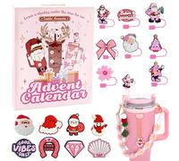 Calendrier de l'Avent 2025 pour femme et fille avec 24 accessoires Stanley Cup - Avec paille - Couvercle Stanley Cup - Pendentif - Bande de préhension - Décoration de Noël pour femme
