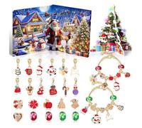 Calendrier de l'Avent 2025 pour filles - Caricature - Bracelet à breloques avec arbre de Noël - Calendrier de Noël - 24 jours - Bricolage - Kit de bricolage - Cadeau d'anniversaire - Rouge