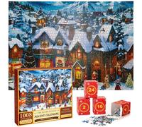 Calendrier de l'Avent 2025 Puzzle, Puzzle 1008 Pièces Noël 24 Boîtes Nuit Enneigée dans Un Village Festif pour Famille Enfants et Adultes Compte à Rebours