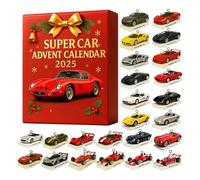 Calendrier de l'Avent 2025 Red Racing - Calendrier de l'Avent 24 jours - Compte à rebours de Noël 2025 - Décoration de course 2D - Mini décoration et breloques à suspendre pour enfants - Rouge (lot de