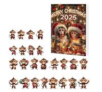 Calendrier De L'avent 2025 Singe Ornements De Sapin - 24 Pièces Suspension Acrylique 2D Calendrier De Compte À Rebours,Décoration pour Voiture Bureau Chambre Fêtes Anniversaire