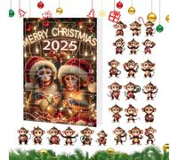 Calendrier De L'avent 2025 Singe Suspension Arbre De Noël | 24 Pièces Pendentif Singe de Noël 2D en Acrylique | Décoration pour Voiture Bureau Chambre Fêtes Anniversaire