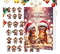 Calendrier De L'avent 2025 Singe Suspension Arbre De Noël | 24 Pièces Singe Mignon Ornement Arbre De Noël 2D - Décoration pour Voiture Bureau Chambre Fêtes Anniversaire
