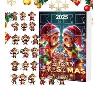 Calendrier De L'avent 2025 Singe Suspension Arbre De Noël | 24 Pièces Suspension Acrylique 2D Calendrier De Compte À Rebours - Décoration pour Voiture Bureau Chambre Fêtes Anniversaire