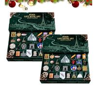 Calendrier de l'Avent 2025 sur la rive gauche avec 24 monuments miniatures et éléments alimentaires, compte à rebours des vacances rive gauche avec scène d'affichage, décoration de Noël parisienne