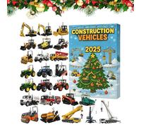 Calendrier de l'Avent 2025 - Véhicules de construction miniatures 2D - Compte à rebours de Noël - Avec mini véhicules de construction, pelleteuses, bulldozers, pour collectionneurs et amateurs de