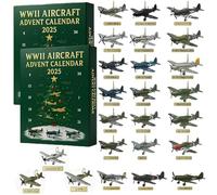 Calendrier de l'Avent 2025 Wwii Aircraft - Calendrier de Noël de 24 jours avec 24 mini décorations uniques de guerre - Cadeau surprise - Cadeau de Noël ou de fête