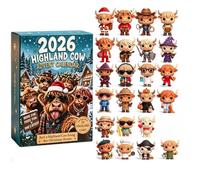 Calendrier de l'Avent 2026, 24 jours de Noël, calendrier compte à rebours | Jolies figurines de vache écossaise pour adultes - Décoration de Noël - Figurines de collection détaillées en acrylique 2D