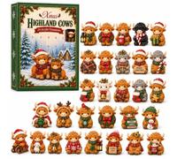 Calendrier de l'Avent 2026 3D Vache des Highlands, 24 calendriers de | Mini figurines de vache Highland à collectionner pour décoration d'arbre de Noël, joli calendrier de compte à rebours de