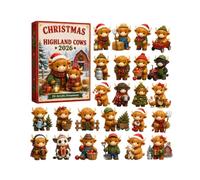 Calendrier de l'Avent 2026 3D Vache des Highlands, 24 pièces calendriers de | Mini figurines de vache Highland à collectionner pour décoration d'arbre de Noël, joli calendrier de compte à rebours de
