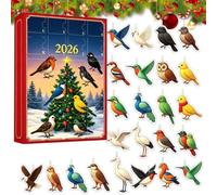 Calendrier de l'Avent 2026 avec 24 jours en acrylique 2D | Oiseaux sur le thème des vacances pour femmes hommes amateurs de nature fête maison salon arbre mur fenêtre cheminée