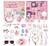 Calendrier de l'Avent 2026 avec motif licorne pour filles de 4, 5, 6, 7, 8 et 9 ans - Porte-clés, sac, pinces à cheveux, masque pour les yeux, carnet, bandeau, cadeaux
