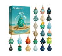 Calendrier de l'Avent 2026 avec nains de verre de plage, compte à rebours | Décoration d'arbre de vacances côtière, jolie décoration en acrylique pour arbres de Noël, couronnes, fenêtres