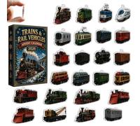 Calendrier de l'Avent 2026 avec trains et véhicules ferroviaires | Calendrier de Noël de 24 jours avec 24 décorations de train en acrylique 2D, collection de véhicules ferroviaires