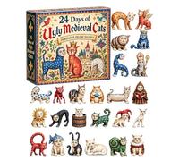Calendrier de l'Avent 2026 chats méchants médiévaux, compte à rebours | Décoration 24 jours avec animaux, collection pour enfants, garçons, filles, chaussettes rembourrées, fenêtres murales