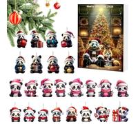 Calendrier de l'Avent 2026 Décoration 2D en acrylique Panda | Vingt-quatre jours pendentif animaux compte à rebours, ornement pour adultes, enfants, étagère, arbre, fenêtre, maison
