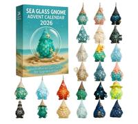 Calendrier de l'Avent 2026 en forme de nain de Noël avec pendentifs en | Matériau en PVC durable avec un style unique en verre de mer conçu pour les comptes à rebours de vacances. 1 lot