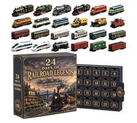 Calendrier de l'Avent 2026 Figurine de train miniature en acrylique 2D | Compte à rebours de 24 jours de voitures pour adultes, familles, collectionneurs, fêtes de Noël maison bureau