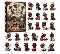 Calendrier de l'Avent 2026 Motif teckel Baseball 24 jours Compte à rebours | 24 décorations en acrylique 2D sur le thème du teckel et du baseball - Une tradition de vacances amusante pour les amateurs