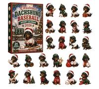 Calendrier de l'Avent 2026 Motif teckel Baseball 24 jours Compte à rebours | 24 décorations en acrylique 2D sur le thème du teckel et du baseball - Une tradition de vacances amusante pour les amateurs