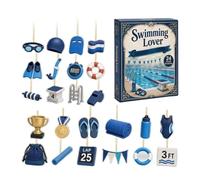 Calendrier de l'Avent 2026 pour les amateurs de natation 24 jours | Calendrier de compte à rebours des vacances | Accessoire de natation plat en acrylique 2D à suspendre pour fenêtre, mur
