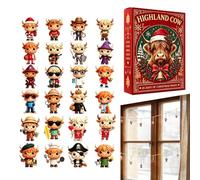 Calendrier de l'Avent 2026 Vache des Highlands, 24 mini figurines 3D | PVC robuste et résistant à l'usure, décoration surprise de vacances de 24 jours pour table, bureau, bibliothèque et