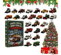 Calendrier de l'Avent 2026 Véhicules d'Hiver, 24 Décorations Acrylique Sapi | Compte à Rebours 24 Jours Noël, Ornements Chasse-Neige & Engins pour Sapin et Maison, Cadeau Fête pour Passionnés de Camion